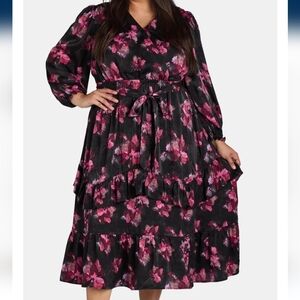 Terra & Sky Pink and Black Ruffled Tiered Long Sleeve Sundress